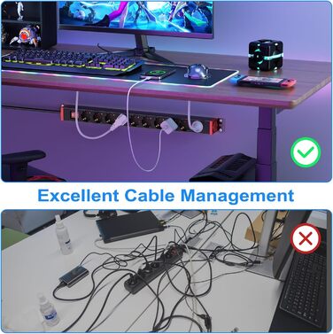 Мережевий фільтр 10 розеток з захистом від перенапруги, з вимикачем та поворотними кріпленнями, чорний, металевий корпус