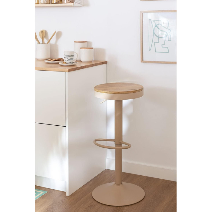 YOUNIKE Adjustable Bar Stools 2-Pack - Wooden Swivel Counter Height Chairs with Footrest for Kitchen & Bar (Vintage, Khaki)