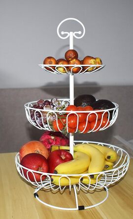 Металевий кошик для фруктів та овочів з ручкою - 3 яруси, великий, з нержавіючої сталі, з циркуляцією повітря (45 см, Ø30-24-16.5 см), золотий