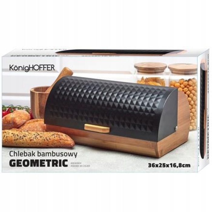 Бамбукова хлібниця з металевою чорною кришкою Geometric Konighoffer