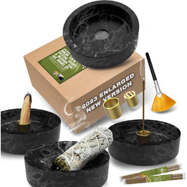Incense Holder, Marble Incense Burner 2023 Upgraded Large incense holder for incense cones, Palo Santo cones, incense ash catcher with incense sticks as a gift (Black)
