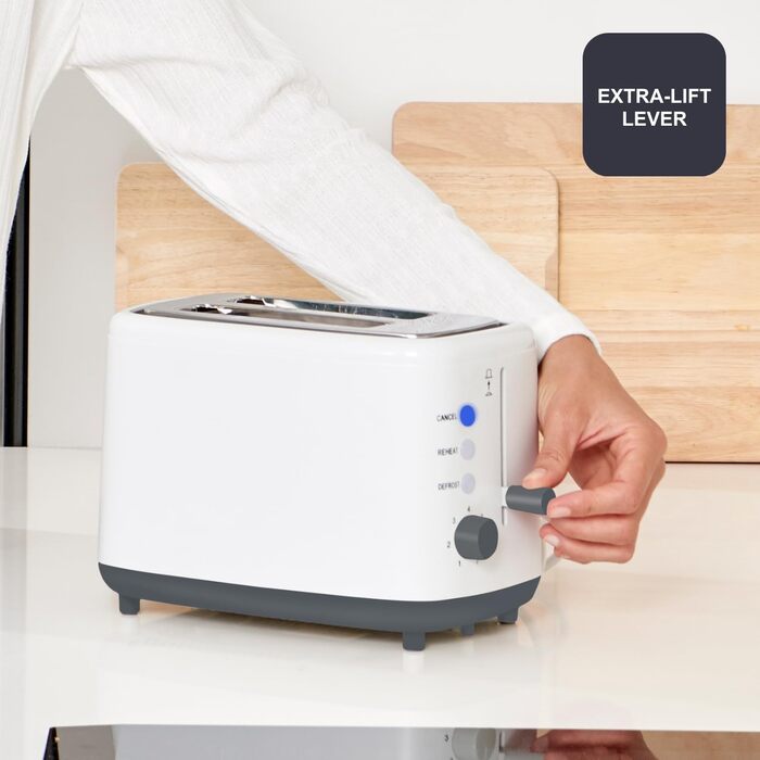 Тостер Black+Decker BXTO1001E, 1000 Вт, 2 слоти, 7 рівнів підсмажування, підйом тостів, білий