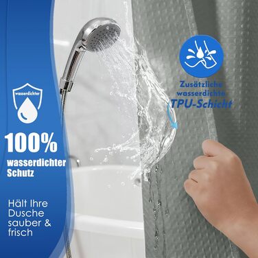 Водонепроникна штора для душу вафельна, 180x190 см, 260 GSM, сіра. Преміум-якість, анти-грибок, з металевими люверсами