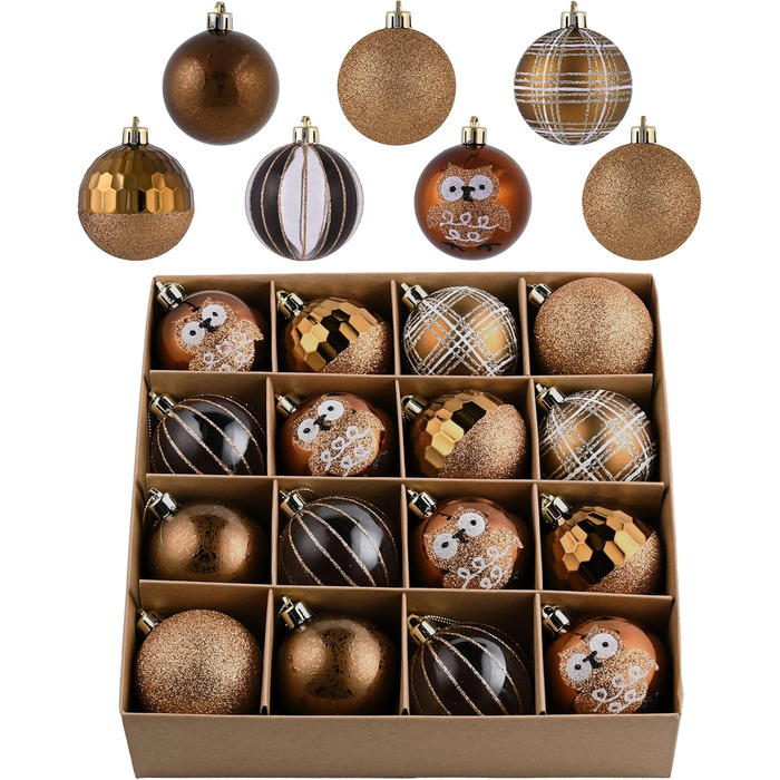 Набір ялинкових прикрас Valery Madelyn 16 шт. 6 см, червоно-зелено-золота тема, з подарунковим пакуванням