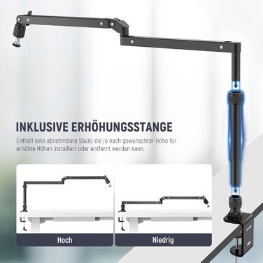 NEEWER MST002 Тримач для мікрофона з низьким профілем, регульований, з демпфером, для подкастів, ігор, стрімінгу, з кабелеуправлінням