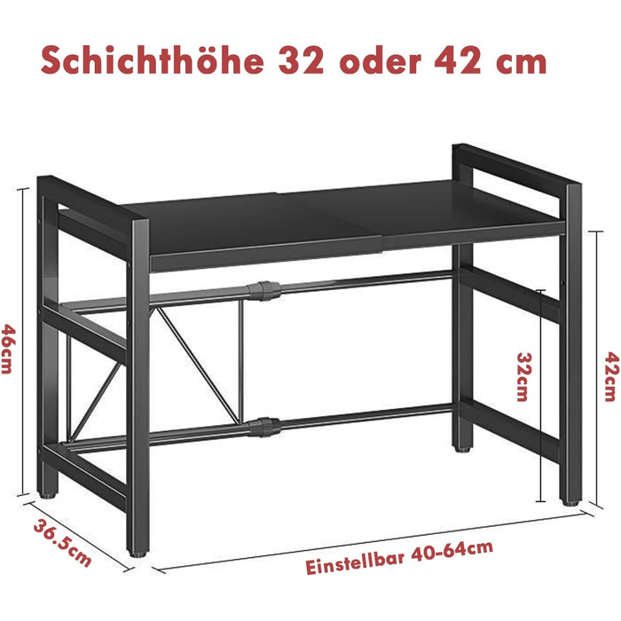 Поличка для мікрохвильової печі, 2-ярусна, чорна, 36,5 x 40 x 46 см