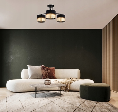 Підвісна лампа Elko-Lighting, чорно-золота, металева, 3-точкова, 28 см