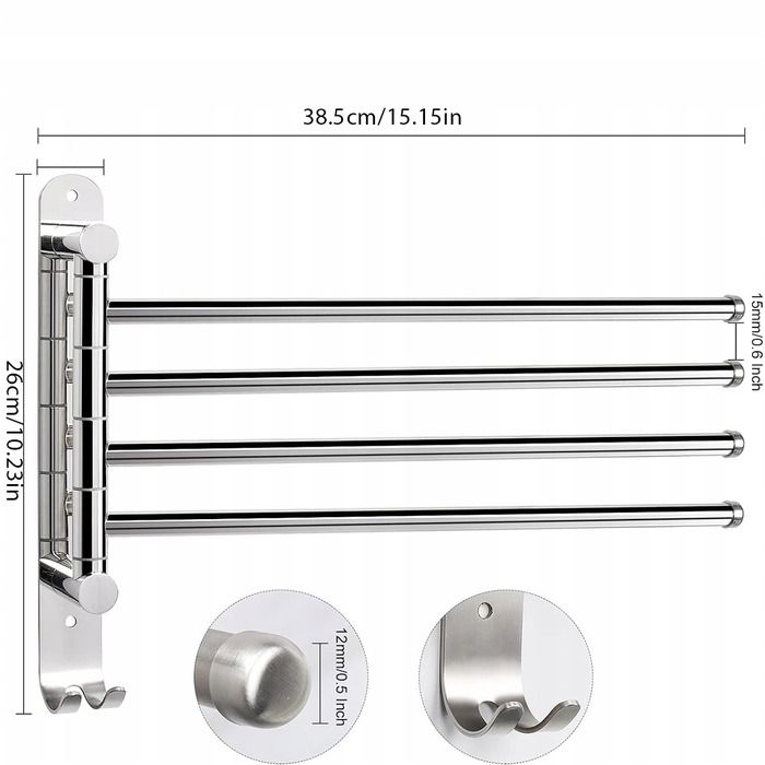 Поворотний вішак для рушників у ванну кімнату, настінний тримач-гачок