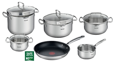 Набір каструль та сковорідок Tefal Duetto+ з нержавіючої сталі, 10 предметів, G732SA55