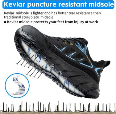 Черевики робочі чоловічі/жіночі ISOOUS з металевим підноском, спортивні, антиковзаючі, дихаючі, захисні (37 EU, блакитні)