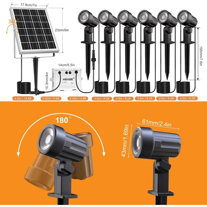 MEIKEE Solar Lights for Outdoors with Remote Control, 10 Colors, 30 Cycle Modes, Garden Lighting, Colorful, Auto ON/OFF Timer, Garden Light, IP66 Waterproof Solar Spotlights for Outdoors, Garden, Path, Trees, Balcony, 6 Pack