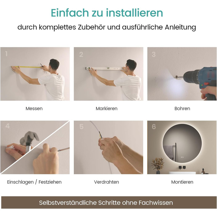 Дзеркало для ванної кімнати EMKE круглої форми з підсвічуванням 80 см - кругле дзеркало з 3 кольорами світла, регулюванням яскравості, сенсорним управлінням, функцією пам'яті та енергозбереженням. Розміри: 80 см x 80 см