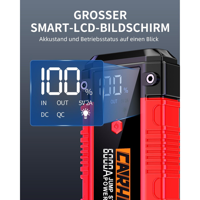 Портативний пусковий блок StarThilfe Powerbank для автомобіля, 6000A, 12V, для бензинових та дизельних двигунів до 10L, з LED ліхтариком