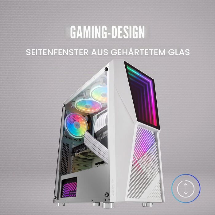 Ігровий корпус Mars Gaming MC777W White, Infinity Mirror ARGB, загартоване скло, 2 вентилятори Chroma ARGB, ATX, Білий