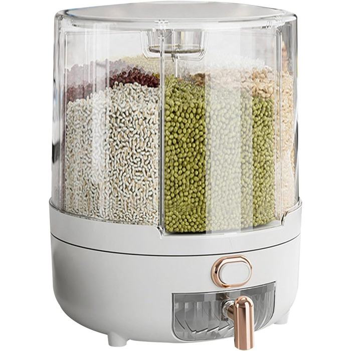 Rotating Food Dispenser – 360 Degree Rotating Dry Food Container, Transparent 6-Compartment Grain Dispenser | Sealed Rice Storage Container with Removable Lid, Storage
