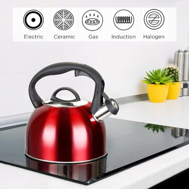 Чайник-свисток 2,5 л з нержавіючої сталі для Induktion, Gas, з свистком, чайник, кип'ятильник, кип'ятильник (червоний)