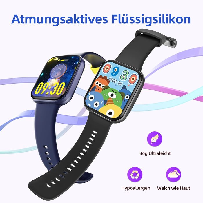 Дитячий розумний годинник Parsonver, 1.69' - фітнес-трекер з пульсометром, монітором сну, IP68, 20 спортивних режимів, для дітей 6-12 років, чорний