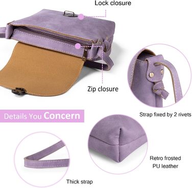 Сумка жіноча через плече Kleine Umhängetasche, екошкіра, маленька крос-боді, світло-лілова. Замок для безпеки