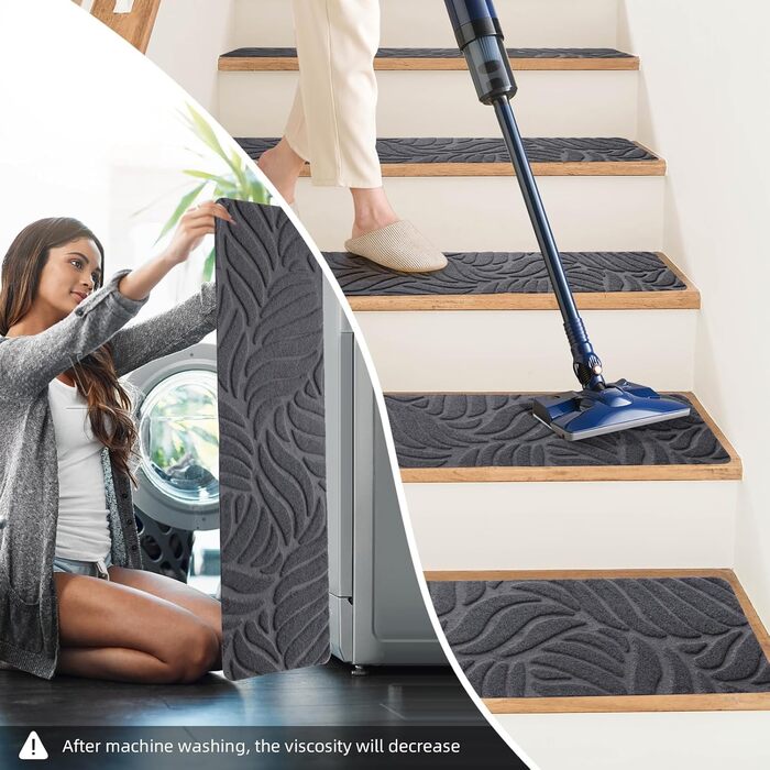 Килимки на сходи YISUN 15 шт., антиковзні, самоклейні, прямокутні 20x65 см, сірі. Для дітей, літніх людей та собак (внутрішній/зовнішній)