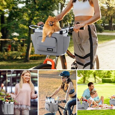 COFIT Складний велосипедний кошик, знімний багатоцільовий кошик для велосипеда, для тварин, покупок, щоденних поїздок, кемпінгу та активного відпочинку. Сірий, з бічними кишенями
