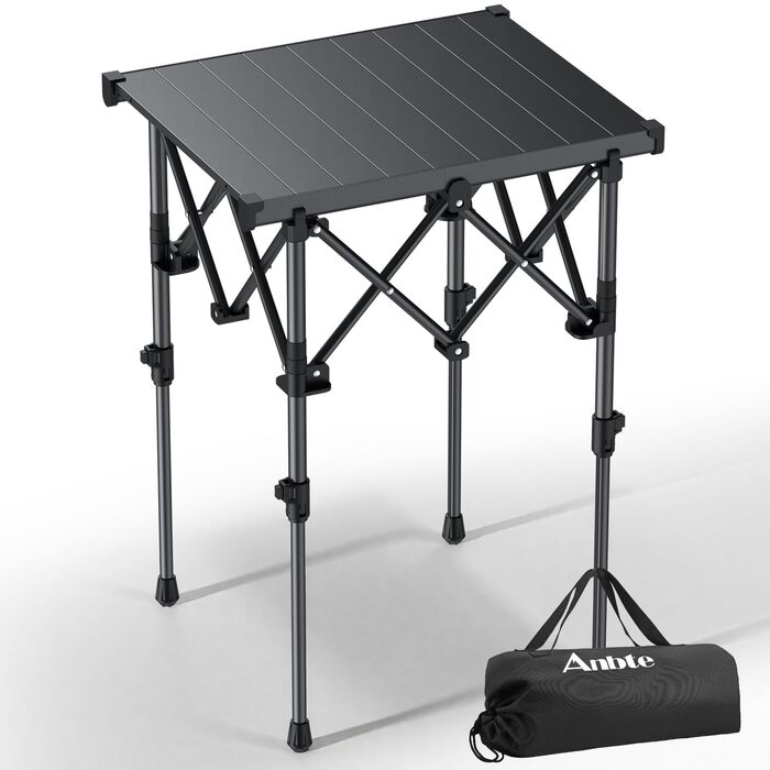Складний кемпінговий стіл Anbte алюмінієвий 67x58 см, регульована висота (44/70 см), вантажопідйомність до 150 кг, з сумкою для зберігання - для пікніка, саду, балкону