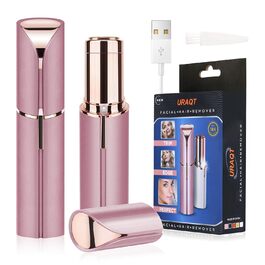 Електричний прилад для видалення волосся з обличчя URAQT для жінок, USB, безболісний епілятор, тример для обличчя, тіла, губ, підборіддя, з LED-підсвічуванням, рожеве золото