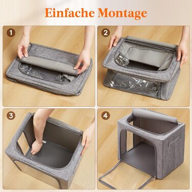 Коробки для зберігання одягу Lifewit 40L, 3 шт., сірий, з кришкою, металевий каркас, з ручками та вікном