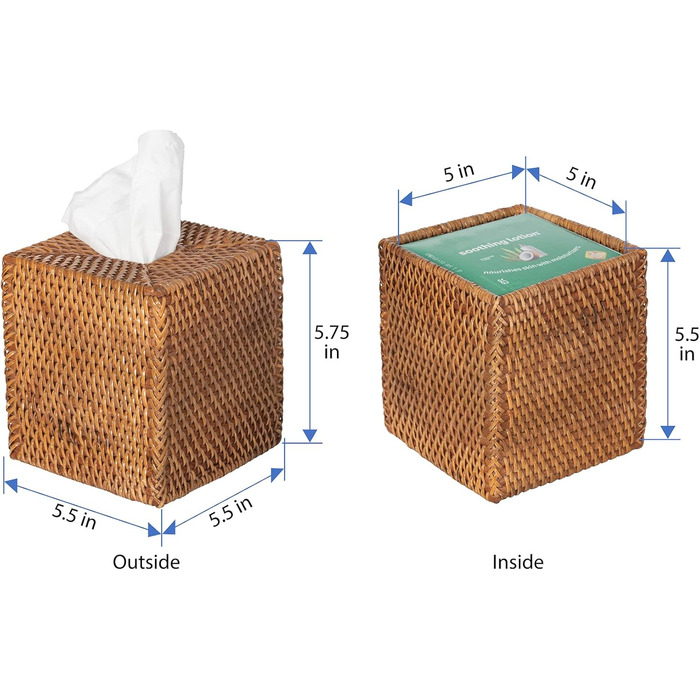 Loma Tissue Box Cover, Square, Rattan, Black