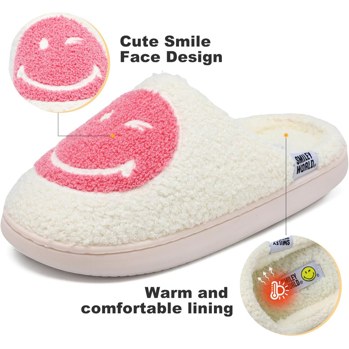 Тапочки домовик SMILEYWORLD® для жінок та чоловіків з меморі-піною, теплі, пухнасті, плюшеві, для дому, рожеві, білі, 38/39 EU