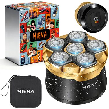 HIENA PRO Машинка для гоління голови чоловіча 6D магнітна, водонепроникна, з підзарядкою Type-C та LED-дисплеєм (Золотий)