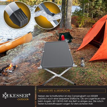 Кемпінг-ліжко KESSER® Klappbett з сумкою, ліхтарем та кишенею, 210 см, сталевий каркас, 600D Oxford, до 150 кг