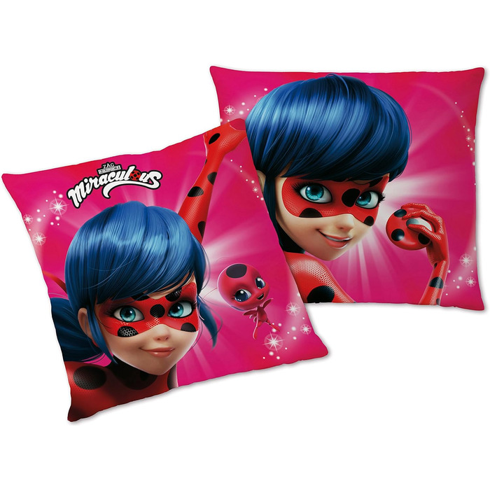 Декоративна подушка Miraculous Леді Баг 40x40 см для дітей, авто, дивану, реверсивна, з героями Марінетт, Адріан, Кет Нуар, Париж, до постільної білизни
