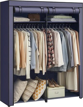 SONGMICS Storage Cabinet, Portable, with Hanging Rod, Folding, Wardrobe, Bedroom, Office, 140 x 43 x 174 cm, RYG02GY (Dark Blue)