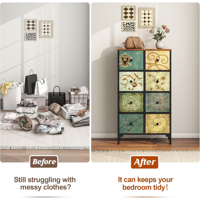 LYNCOHOME Chest of Drawers Cabinet with 8 Fabric Drawers, Sideboard with Fabric Drawers, Drawer Unit for Kitchen, Office, Hallway, TV Stand with Fabric Drawers