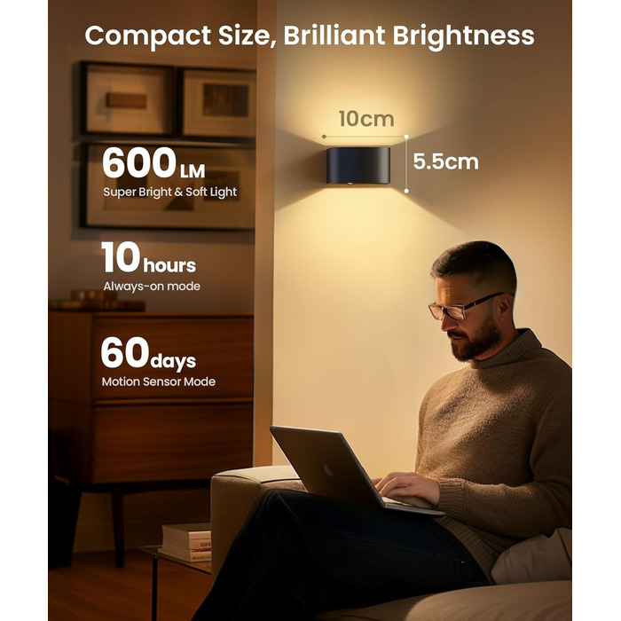 LED-стінна лампа FULEN з датчиком руху, пультом ДУ, 3 кольори, регулювання яскравості, 2 шт.