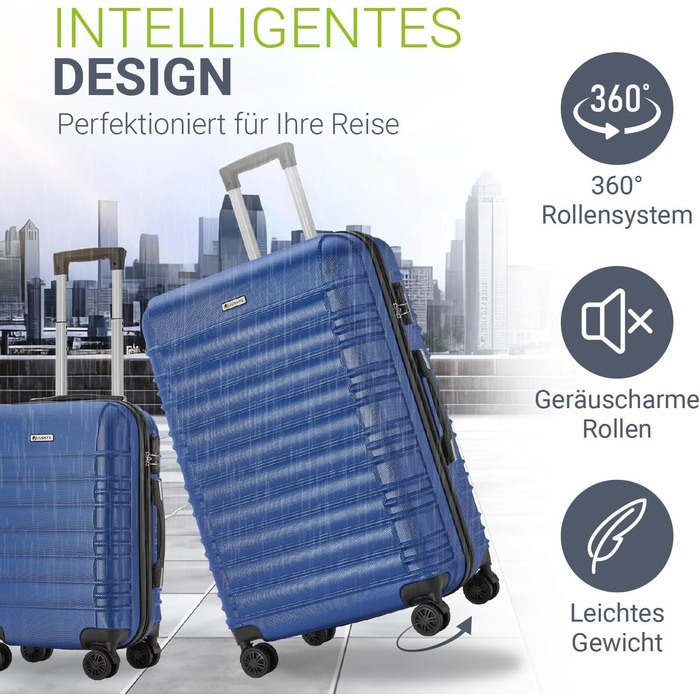 Набір валіз Juskys Hartschale 4 шт. з кодовим замком, тихими колесами 360°, телескопічним ручками, легкий, блакитний колір