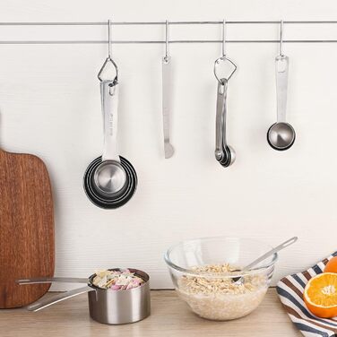 IFFMYJB Stainless Steel Measuring Cups and Spoons 16 Piece, 7 Measuring Cups & 8 Measuring Spoons with Leveler, Kitchen Premium Stackable Measuring Cups and Spoons Set, Easy to Store and Keep