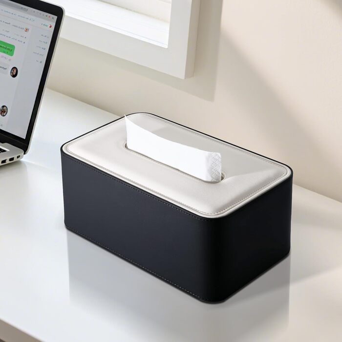 Стильна коробочка для серветок KINGFOM з PU шкіри - для офісу, авто, дому (чорний)
