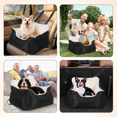 Автокрісло для собак Eikuavons - чорне, 47x47x21 см, з кишенями та шнуром для прив'язування