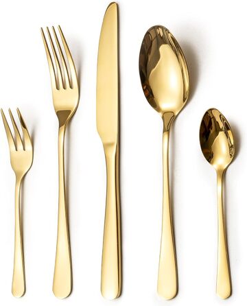 LAZAHOME Cutlery Set, Stainless Steel Mirror Polished 60-Piece Cutlery Set for 12 People, Dining Cutlery Set with Knife Fork Spoon for Family/Party/Hotel/Restaurant, Gold Flatware, Dishwasher Safe Gold 60 Pieces
