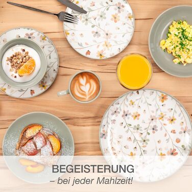 Набір посуду Moritz & Moritz PRIMAVERA Steingut для 6 осіб (24 шт.) - сучасний сервіз з ігровим дизайном, легкий у догляді, з тарілками, чашками та салатниками