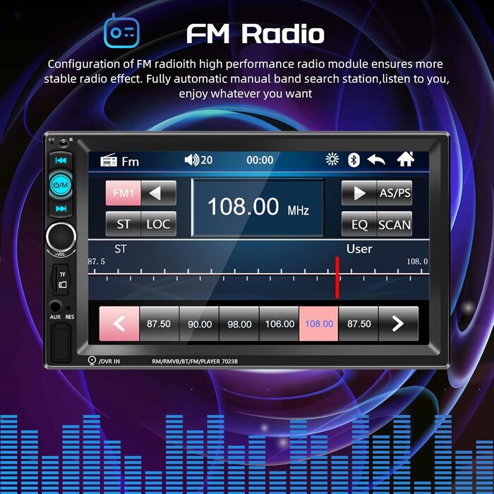 Podofo 2DIN автомагнітола з Bluetooth, 7