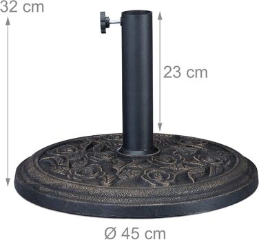 Relaxdays Parasol Stand, Rose Design, for Pole 35 / 38 / 48 mm, windproof, stable, resin, black-gold