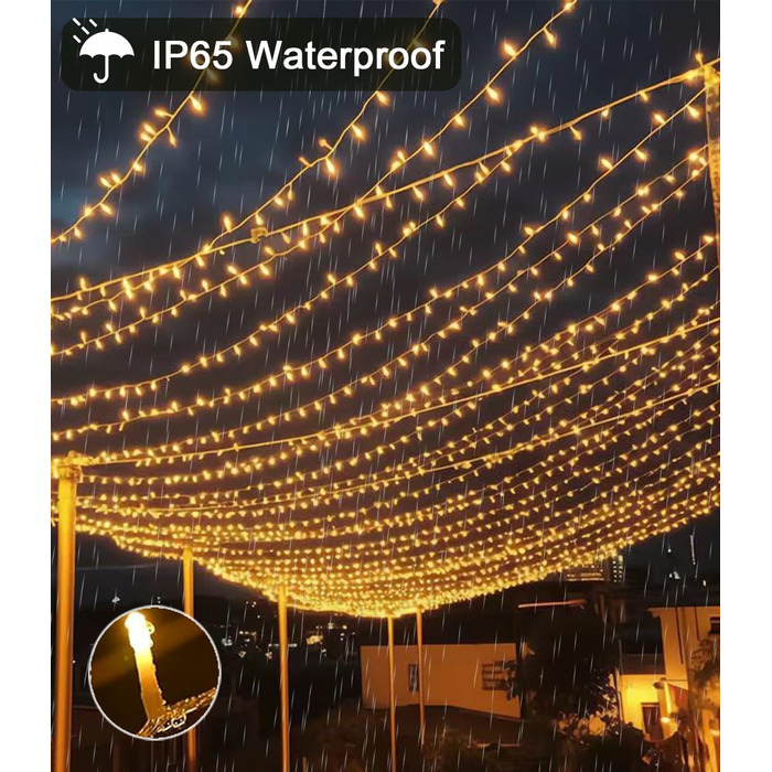 Лямпаденний завіс 6м x 3м, 600 LED, з вилкою, таймером, 8 режимів, вологостійкий, тепле світло. Ідеально для декору вікна, павільйону, саду, на Різдво.