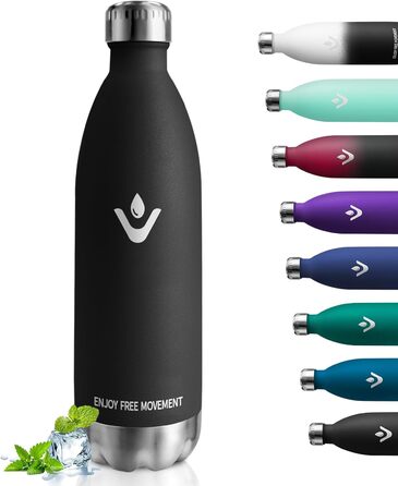 Термос-пляшка 750 мл, з нержавіючої сталі, BPA-Free, для спорту, подорожей, дітей, на відкритий простір, з вакуумною ізоляцією, витримує газовані напої, витік захищений, темно-зелений (1000 мл, чорний)