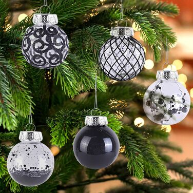 30 шт. Новорічні кулі - прикраси для ялинки, блакитні (прозорі, чорні), 6 см, ручної роботи, з петелькою