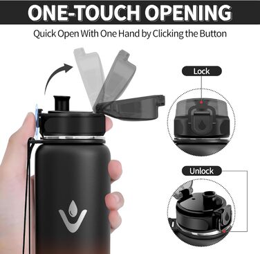 Термопляшка Vikaster 500 мл, нержавіюча сталь, без BPA, для спорту, подорожей та фітнесу (чорний & винно-червоний)