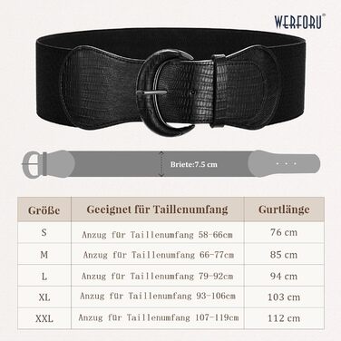 Жіночий широкий еластичний ремінь WERFORU для суконь та костюмів, чорний, обхват талії 94-107 см