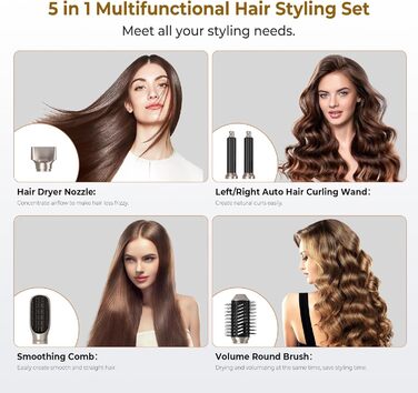Фен-стайлер 6 в 1 для волосся, Airstyler Set, автоматичний локонів, термощітка, фен, мультистайлер для жінок, чорний (золотий)