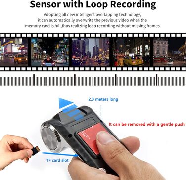 Авто Dash Cam Hikity: відеореєстратор для авто з широким кутом огляду 170°, нічне бачення, водонепроникний, сумісний з Android 15